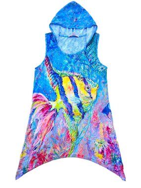 Leoma Lovegrove Hooded Tank Dress XL Sleeveless Fish Coral Reef Beach Coverup